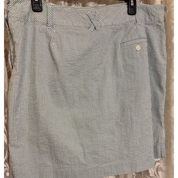 Liz & Co Skort Stretch Seersucker Pinstripe Golf Casual Blue White Size 16 EUC - Picture 10 of 13